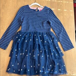 Mini Boden Blue Striped & Stars Metallic Dress